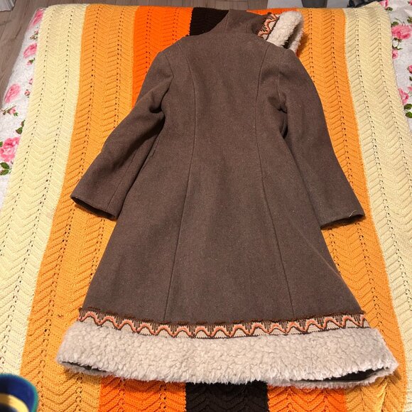 1970s hippie Wool blend hooded embroidered fur trimmed penny lane coat! - Picture 15 of 15